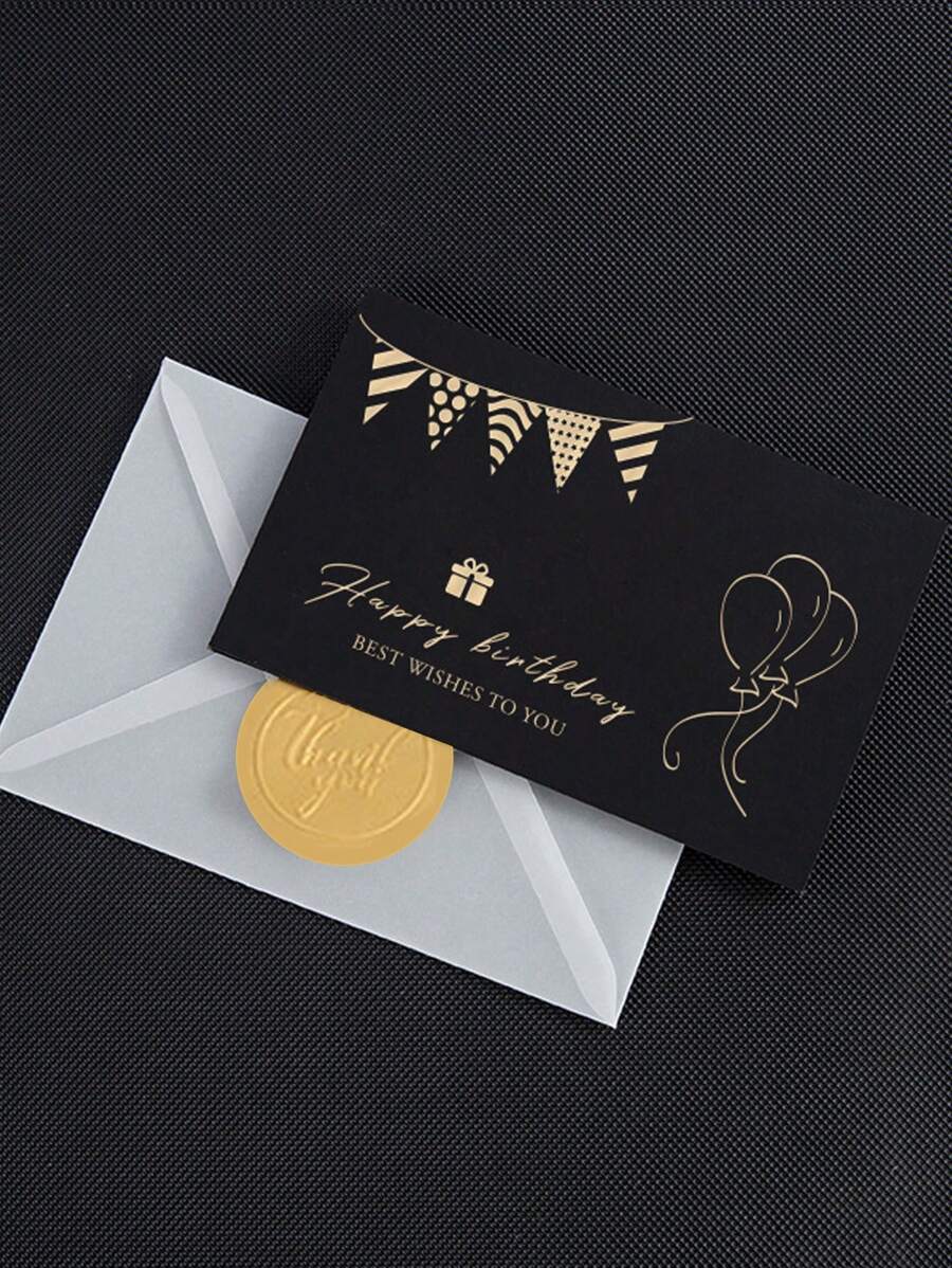 5入組生日、感謝、最美好的祝福、復古金箔賀卡(連信封),適用於聖誕節和假期