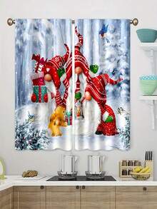 1套/2入組聖誕淋浴簾,北歐小矮人、聖誕老人、雪花和人物圖案,適用於客廳、臥室、廚房裝飾 - 酒紅色 - 查看 3