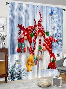1套/2入組聖誕淋浴簾,北歐小矮人、聖誕老人、雪花和人物圖案,適用於客廳、臥室、廚房裝飾 - 酒紅色 - 查看 1