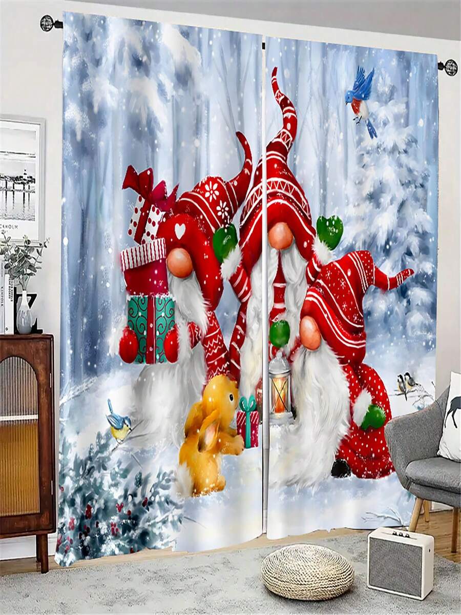 1套/2入組聖誕淋浴簾,北歐小矮人、聖誕老人、雪花和人物圖案,適用於客廳、臥室、廚房裝飾 - 酒紅色 - 查看 1