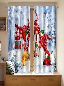 1套/2入組聖誕淋浴簾,北歐小矮人、聖誕老人、雪花和人物圖案,適用於客廳、臥室、廚房裝飾 - 酒紅色 - 查看 2