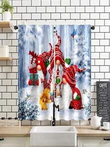 1套/2入組聖誕淋浴簾,北歐小矮人、聖誕老人、雪花和人物圖案,適用於客廳、臥室、廚房裝飾 - 酒紅色 - 查看 4