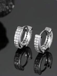 2pcs Fashionable Small Cubic Zirconia Stud Earrings Suitable For Men To Wear At Parties, Great Holiday Gift - Silver - View 2