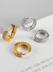 2pcs Fashionable Small Cubic Zirconia Stud Earrings Suitable For Men To Wear At Parties, Great Holiday Gift - Silver - View 6