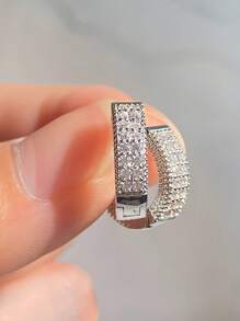 2pcs Fashionable Small Cubic Zirconia Stud Earrings Suitable For Men To Wear At Parties, Great Holiday Gift - Silver - View 4