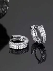 2pcs Fashionable Small Cubic Zirconia Stud Earrings Suitable For Men To Wear At Parties, Great Holiday Gift - Silver - View 3