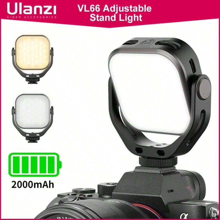 Ulanzi Vijim Vl66 Luz Led Para Vídeo Ajustable Con Soporte De Montaje De Rotación 360 Recargable Dslr Slr Luz De Relleno Portátil Móvil - Negro - Ver 1