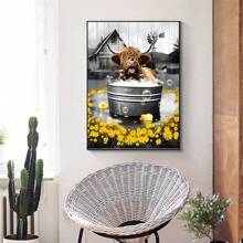 1 件向日葵高地牛牆壁藝術農舍牛帆布牛浴室圖片有趣的浴室柱,黑白牛浴室牆壁裝飾可愛牛圖片家居裝飾,適合浴室無框架。 - 彩色 - 查看 1
