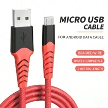 Micro USB充電線，6.6英尺超長PS4控制器充電線，耐用的安卓充電線，兼容三星Galaxy S7 Edge S6，Note 5，Note 4，Moto G5，安卓手機，Kindle Fire，尼龍編織網+PVC - 紅色 - 查看 2