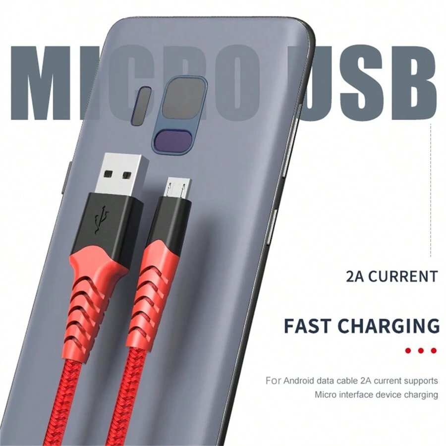 Micro USB充電線，6.6英尺超長PS4控制器充電線，耐用的安卓充電線，兼容三星Galaxy S7 Edge S6，Note 5，Note 4，Moto G5，安卓手機，Kindle Fire，尼龍編織網+PVC - 紅色 - 查看 1