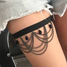 性感女性时尚流苏吊坠黑色腿链 - 黑色 - 查看 3