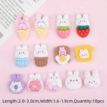 10入組隨機仿真小食玩具,聚丙烯製可愛小白兔冰淇淋吐司甜甜圈 Diy 飾品,適用於製作耳環、髮夾、手機殼、冰箱磁貼等裝飾,美食風格的diy手工飾品,送禮自用兩相宜 - 彩色 - 查看 3