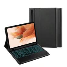 Bao da bàn phím TrackPad có đèn nền tiếng Tây Ban Nha Bao da tương thích với Galaxy Tab S8+ / S7 FE /Plus 12,4 inch S7fe X800 X806/T730 T735 T736/T970 T975 Máy tính bảng tách rời từ tính Bàn phím TouchPad thông minh mỏng - Bố cục đen-Tây Ban Nha - Xem 10