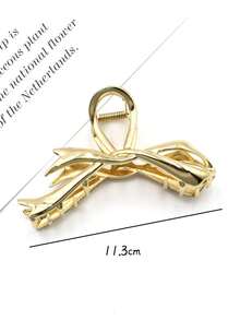 1pc Women's Metal Knot & Ribbon Claw Clip For Daily Wear - Gold - View 4