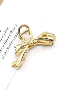 1pc Women's Metal Knot & Ribbon Claw Clip For Daily Wear - Gold - View 2