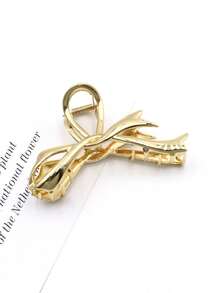 1pc Women's Metal Knot & Ribbon Claw Clip For Daily Wear - Gold - View 3