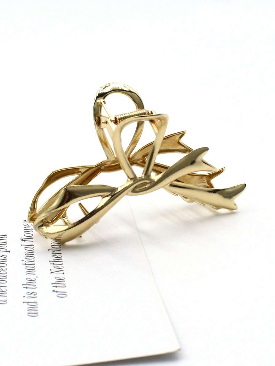 1pc Women's Metal Knot & Ribbon Claw Clip For Daily Wear - Gold - View 1