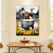 1 件向日葵高地牛牆壁藝術農舍牛帆布牛浴室圖片有趣的浴室柱,黑白牛浴室牆壁裝飾可愛牛圖片家居裝飾,適合浴室無框架。 - 彩色 - 查看 3