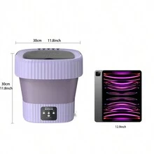 可折疊便攜式迷你洗衣機,適用於清洗嬰兒衣服、內衣或小物品,10l大容量水桶附排水籃,適用於公寓、洗衣店、露營、旅行等 - 紫色 - 查看 3