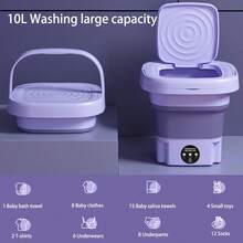 可折疊便攜式迷你洗衣機,適用於清洗嬰兒衣服、內衣或小物品,10l大容量水桶附排水籃,適用於公寓、洗衣店、露營、旅行等 - 紫色 - 查看 5