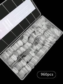 960 Cái/hộp Full Cover Móng Tay Giả Gel Mềm Đầu Trung Bình Dài Vuông Nửa Mờ Trong Suốt Mở Rộng Nhanh Ấn Vào Móng Tay Cho DIY Nail Salon Và Đồ Dùng Làm Móng Tại Nhà - Trong sáng - Xem 2