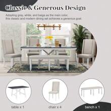 Nestfair Gray 6-Piece Dining Table with 4-Chairs and 1-Bench