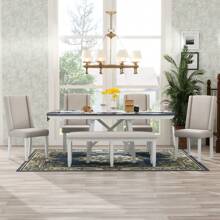 Nestfair Gray 6-Piece Dining Table with 4-Chairs and 1-Bench