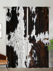 2pcs Rustic Cowhide Curtains,Refer To Bedroom Office Kitchen Living Room Study Home Decor - Multicolor - View 4