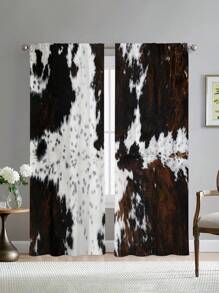 2pcs Rustic Cowhide Curtains,Refer To Bedroom Office Kitchen Living Room Study Home Decor - Multicolor - View 1