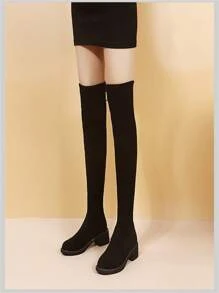 2024 Nowe modne zamszowe buty za kolano dla kobiet, grube wysokie buty na obcasie, jesień zima