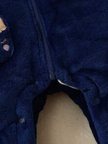 嬰幼兒男童秋冬季加厚連帽連身衣，保暖 - 藍色 - 查看 7