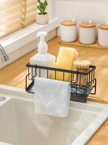 1pc Kitchen Storage Rack, Sink Side Storage Shelf, Drain Rack, Sponge Organizer, Small Items Storage Shelf - Black - View 2