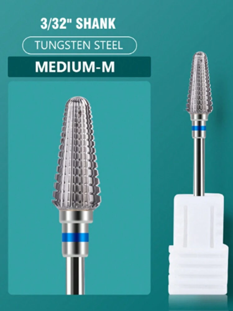 1Pc 5 In 1 Carbide Tungsten Nail Polishing Head Dual Rotation Nail Bit 3/32 Shank Tornado Fast Remove Acrylic Hard Gel Manucure Milling Cutters (M) Cuticle Remover Bits For Home Salon,Nail Supplies,Nail Tools,Nail Art Tools,Back To School,Nails,Nail Tools For Press On Nails