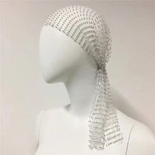 1pc Rhinestone Studded Elastic Mesh Net Hat For Edm, Festival Party Outfits - White - View 2
