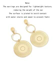 1pair Simple & Lightweight Hollow Out Copper Round Plate Earrings With Good Texture, Versatile For Going Out - Yellow Gold - View 3
