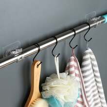 2 件裝免鑽孔窗簾桿掛鉤、伸縮桿固定裝置、壁掛式淋浴桿、毛巾架、門口窗簾架 - 無色 - 查看 5