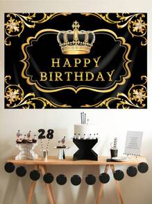 1 件皇冠黑金生日快樂背景,成人生日派對裝飾,生日背景 - 黑金色 - 查看 1