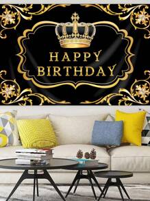 1 件皇冠黑金生日快樂背景,成人生日派對裝飾,生日背景 - 黑金色 - 查看 2