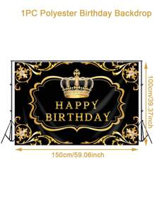 1 件皇冠黑金生日快樂背景,成人生日派對裝飾,生日背景 - 黑金色 - 查看 3