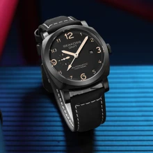 SEAKOSS Men GMT 100Bar Diving Mechanical Watches Super Luminous Sapphire Seagull 2557 Automatic Movement Wristwatches Calendar - Black - View 3