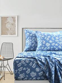 Lux Decor 4-Piece Floral Bed Sheet Set, High GSM Brushed Microfiber Bedding With 16-Inch Deep Pocket Fitted Sheet, Soft Cozy Breathable Bed Sheets And Pillowcases, Easy Care Bedding For Bedroom, Guest Room And Dorm - 藏蓝色 - 查看 3