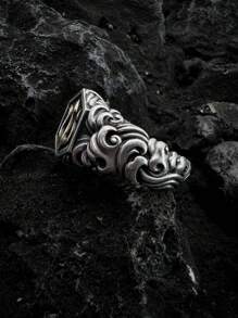 Anillo personalizado para hombre, anillo de tridente del océano retro - Plata antigua - Ver 2