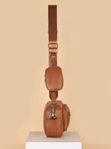 New Fashion PU Simple Solid Color Anti Splashing Front Zipper Patch Bag Shoulder Crossbody Bag With Coin Purse Sling Bag Shoulder Bag Side Bag Square Bag For Holiday Travel Essentials Commute Sling Bag For Man Bag Cross Body Bag Side Bag Students School Supplies Fall Messenger Bag For Man Cylinder Bag Old Money Halloween Christmas Gifts For Men Scream Men Bag For Men Winter Zipper Bag Fashionable Casual Thanksgiving Storage Bag Tote Bag Bum Bag Belt Bag Rider Bag Fanny Pack Beach Bag Gym Bag With Mini Coin Purse Mini Box Crossbody Bag Cool Street Men Gifts - Brown - View 3