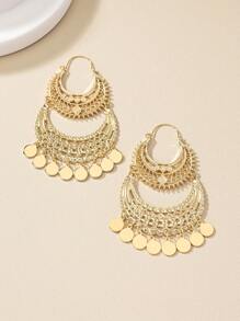 1雙復古波西米亞風風格長款流蘇有圖案的耳環 - 金色 - 查看 6