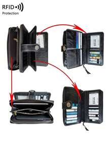 CHARM INFINITE Ví cầm tay chống trộm RFID đa chức năng gấp ba dành cho nữ mỏng cầm tay đựng tiền mặt cho nhân viên văn phòng dành cho nữ dành cho phụ nữ đi làm đi học đi làm đi làm văn phòng kỷ niệm ngày cưới quà tặng sinh nhật cho cặp đôi quà tặng ngày lễ tình nhân quà tặng cho nam ví ví dài ví đeo tay - màu đen - Xem 5