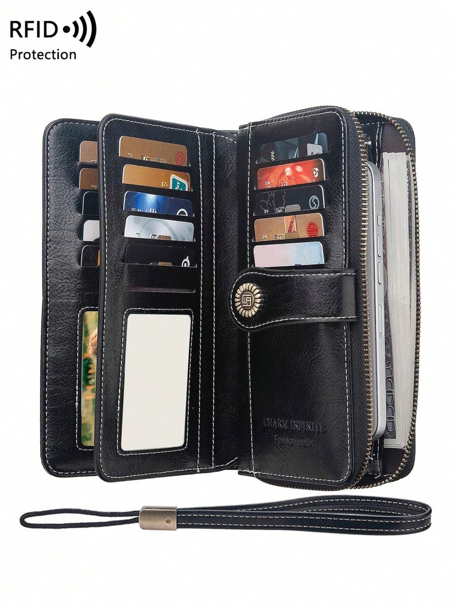 CHARM INFINITE Ví cầm tay chống trộm RFID đa chức năng gấp ba dành cho nữ mỏng cầm tay đựng tiền mặt cho nhân viên văn phòng dành cho nữ dành cho phụ nữ đi làm đi học đi làm đi làm văn phòng kỷ niệm ngày cưới quà tặng sinh nhật cho cặp đôi quà tặng ngày lễ tình nhân quà tặng cho nam ví ví dài ví đeo tay