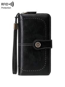 CHARM INFINITE Ví cầm tay chống trộm RFID đa chức năng gấp ba dành cho nữ mỏng cầm tay đựng tiền mặt cho nhân viên văn phòng dành cho nữ dành cho phụ nữ đi làm đi học đi làm đi làm văn phòng kỷ niệm ngày cưới quà tặng sinh nhật cho cặp đôi quà tặng ngày lễ tình nhân quà tặng cho nam ví ví dài ví đeo tay - màu đen - Xem 6