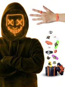 Mascara Disfraz Luz Led Purga Halloween The Purge Colores  Una pulsera & un anillo Aleatorio De REGALO - Naranja - Ver 1