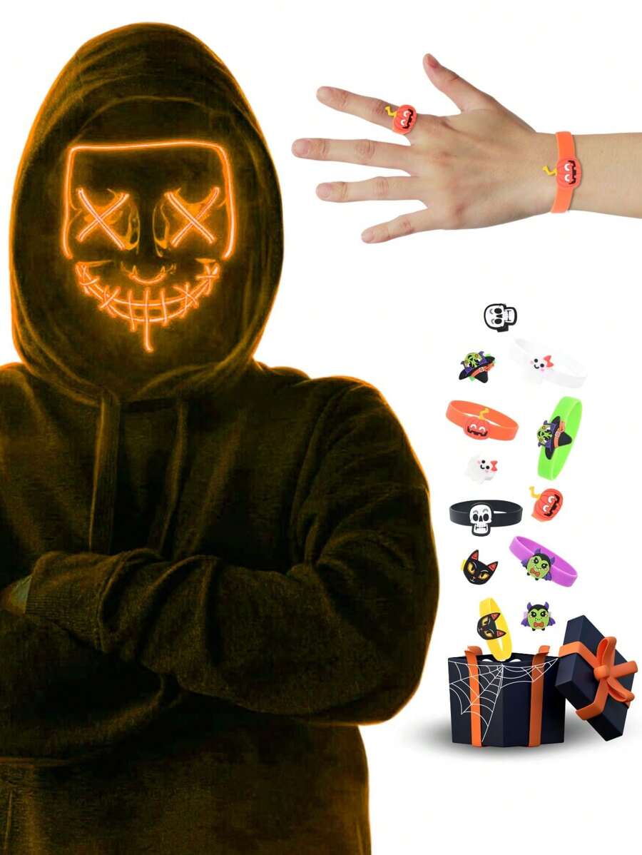 Mascara Disfraz Luz Led Purga Halloween The Purge Colores  Una pulsera & un anillo Aleatorio De REGALO - Naranja - Ver 1