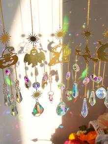 1 件水晶捕夢網裝飾,附女巫、蝙蝠、南瓜、幽靈、貓設計,適合萬聖節派對裝飾